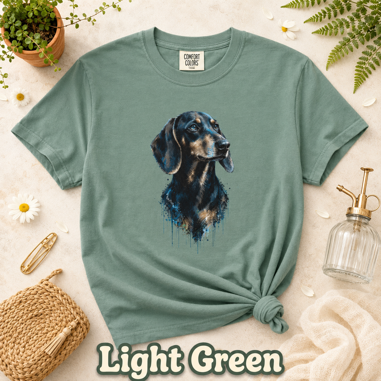 Dachshund Comfort Colors Shirt, Black and Tan Wiener Dog Graphic Tee, Artistic Dog Portrait T-Shirt, Gift for Dachshund Lovers