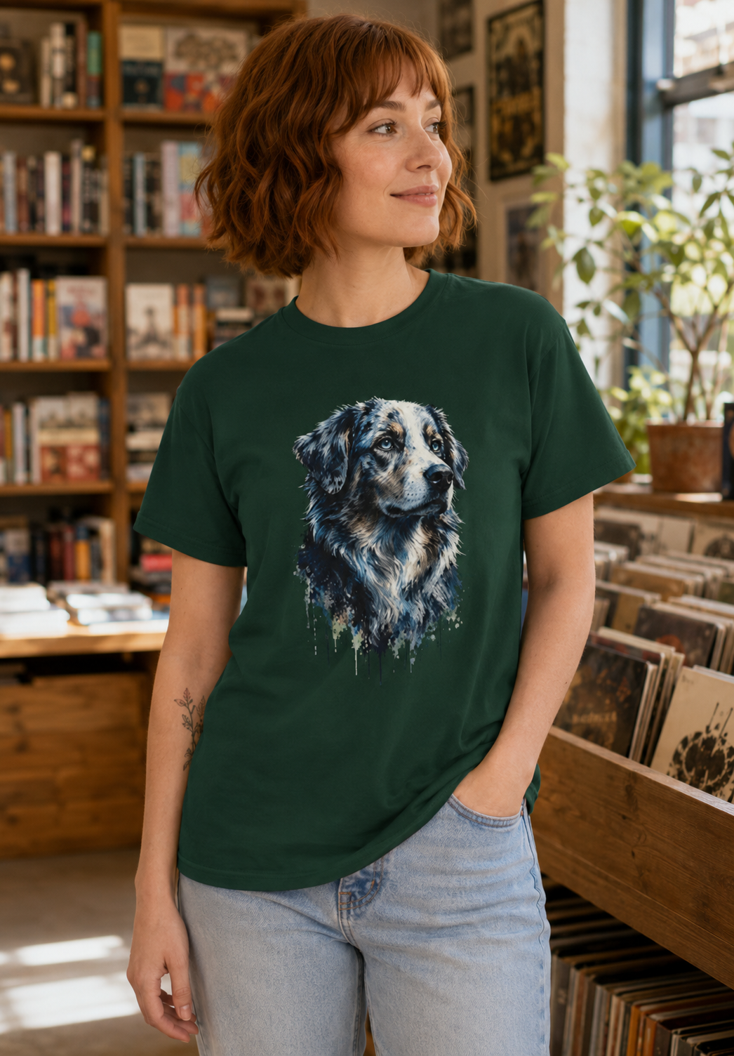Australian Shepherd Shirt, Aussie Dog Graphic Tee, Dog Lover Gift, Artistic Pet Portrait T-Shirt, Western Farm Dog Comfort Colors Tee