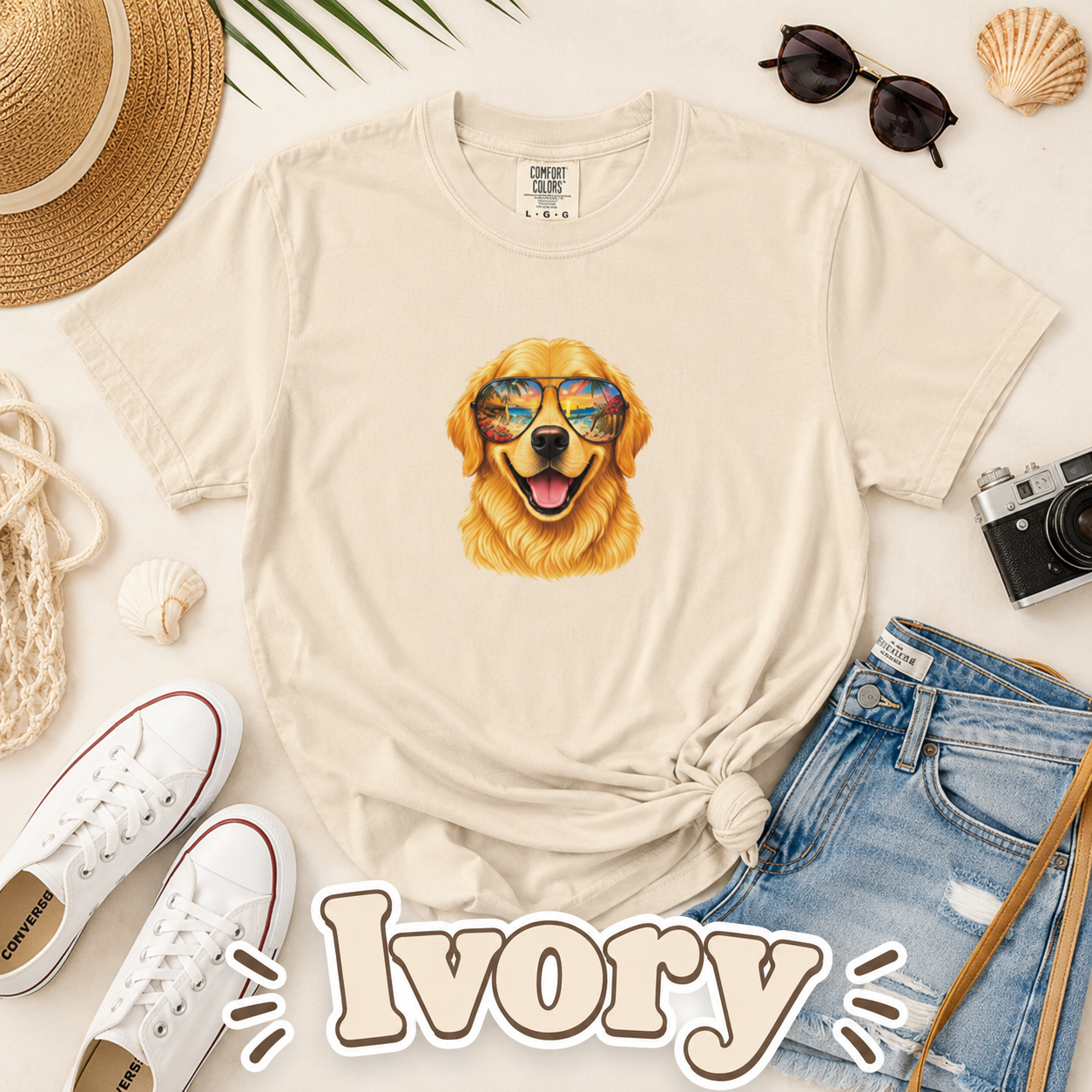 Golden Retriever Beach Shirt, Funny Dog Lover T-Shirt, Golden Retriever Sunglasses Tee, Summer Vacation Gift, Cute Pet Graphic Tee