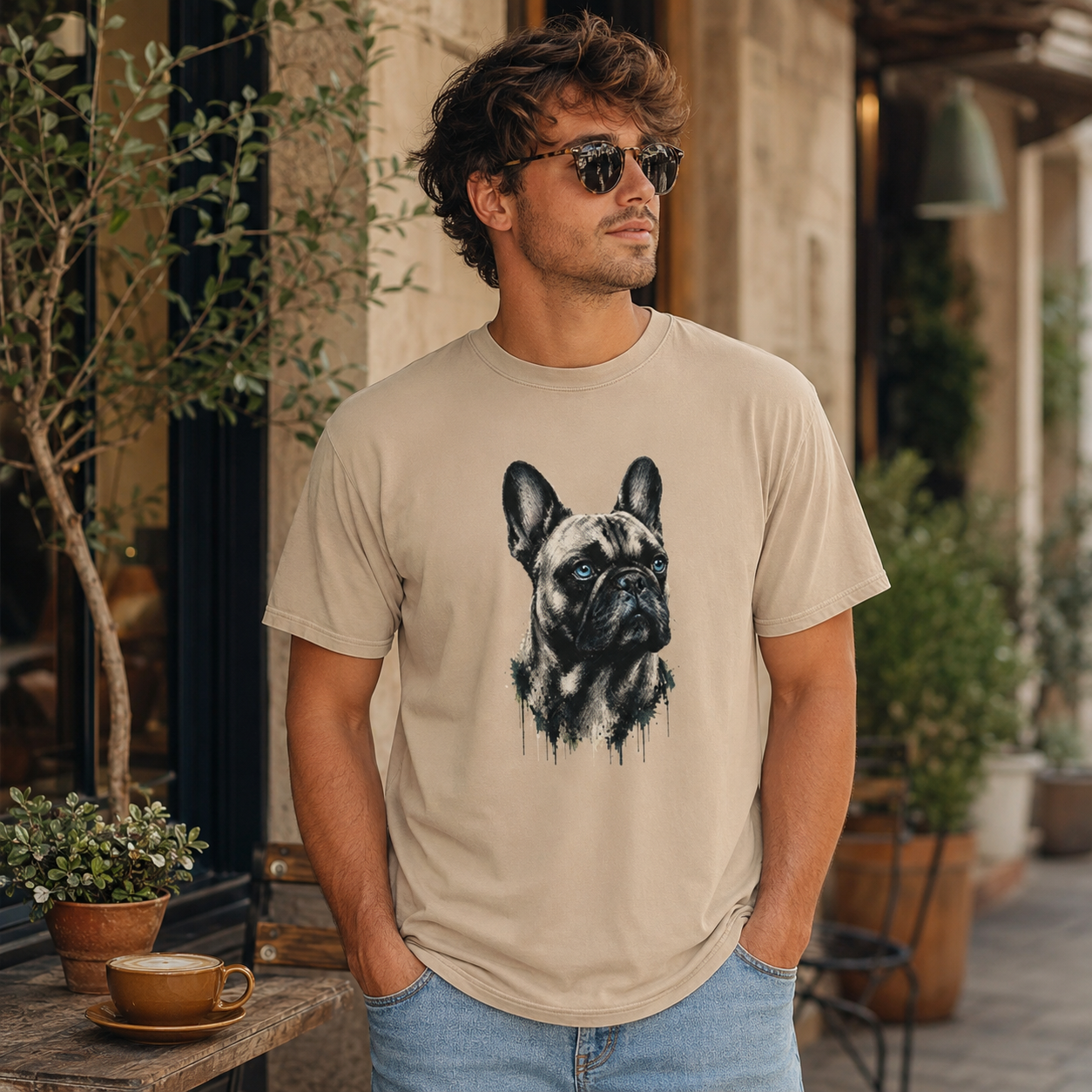French Bulldog Portrait T-Shirt, Artistic Frenchie Graphic Tee, Dog Lover Shirt, French Bulldog Mom Dad Gift, Pet Owner T-Shirt