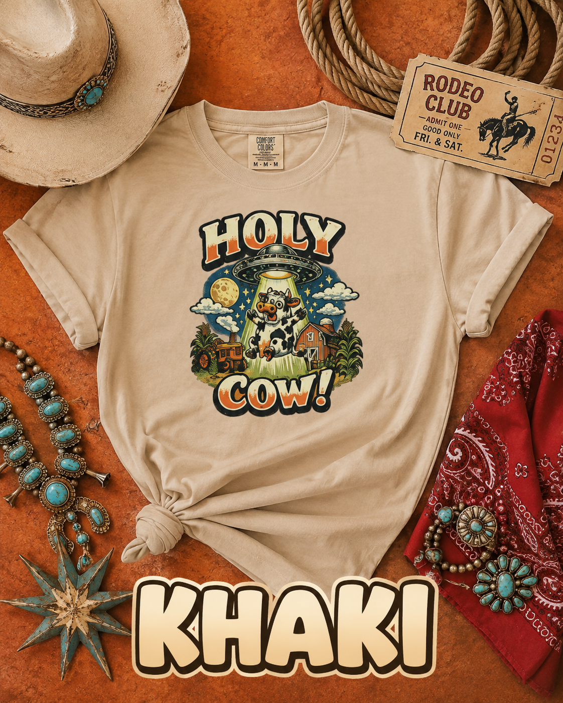 Holy Cow UFO Alien Abduction Funny Graphic T-Shirt