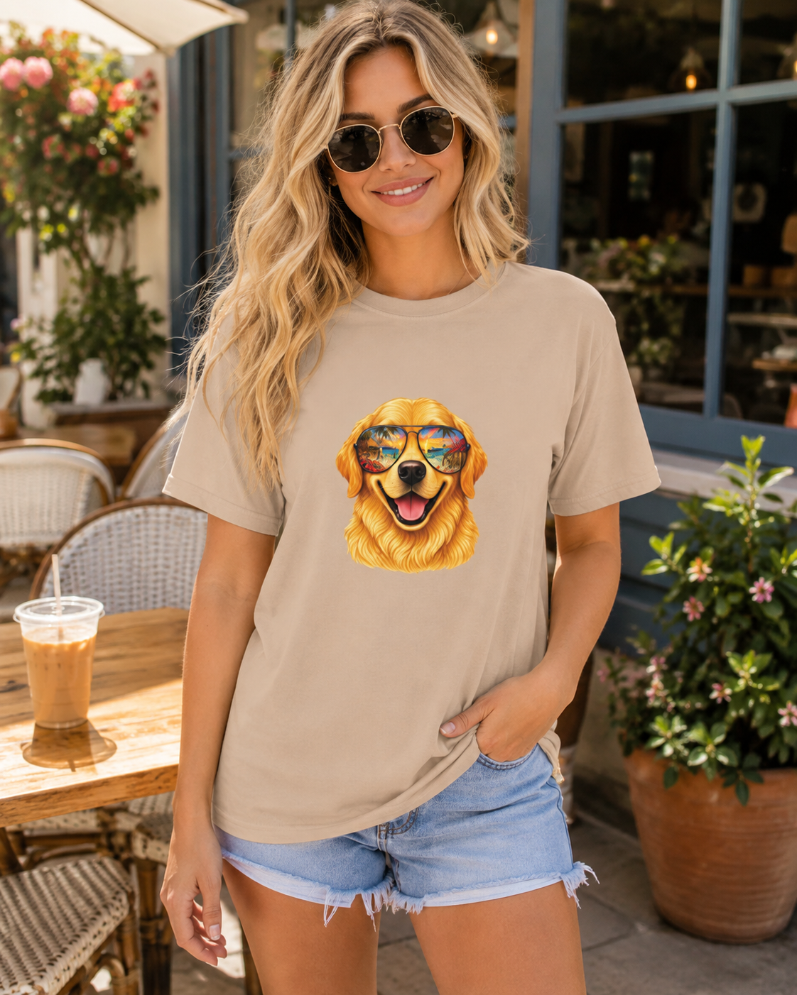 Golden Retriever Beach T-Shirt | Tropical Dog Lover Tee