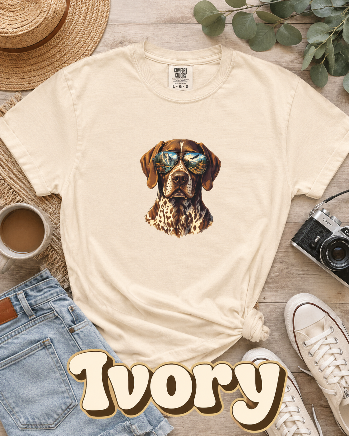 Adventure German Shorthaired Pointer Graphic T-Shirt | Scenic Aviator Dog Lover Tee | Outdoors & Hunting Dog Shirt