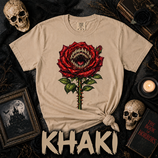 Carnivorous Rose Gothic T-Shirt, Horror Flower Graphic Tee, Gothic Botanical Shirt, Halloween Shirt, Dark Cottagecore Gift