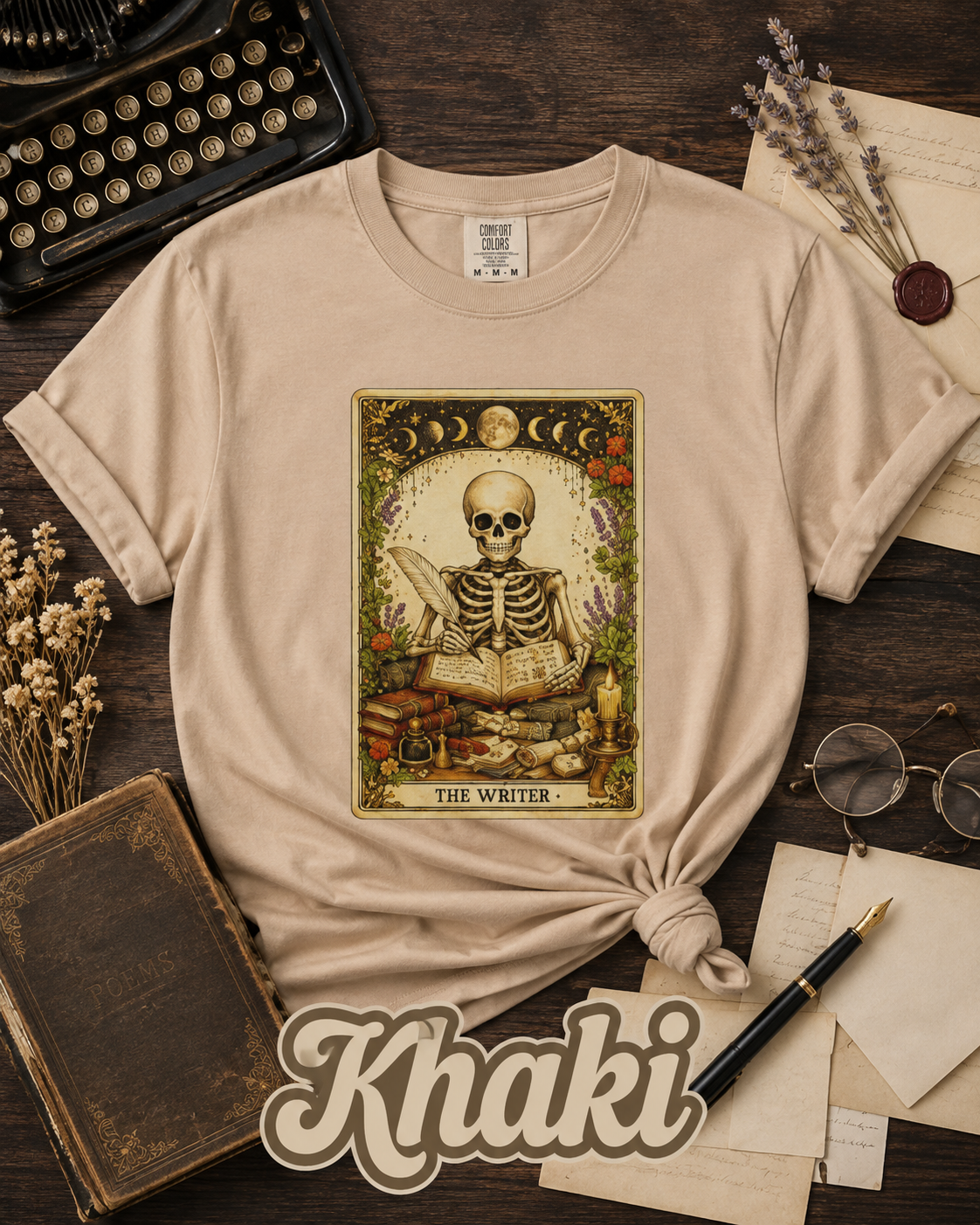 The Writer Skeleton Tarot Card Graphic T-Shirt