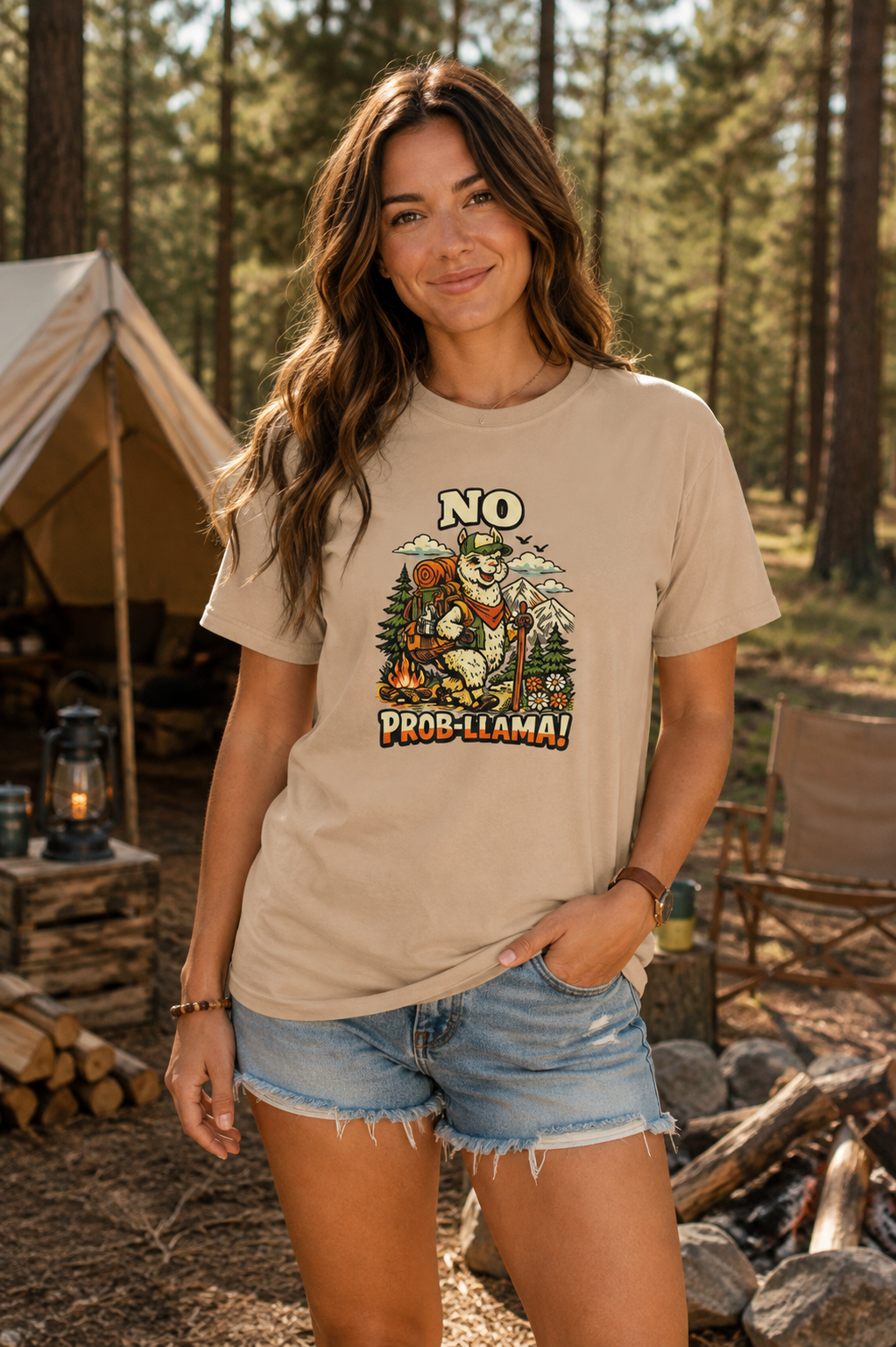 No Prob-Llama T-Shirt | Funny Hiking Llama Graphic Tee