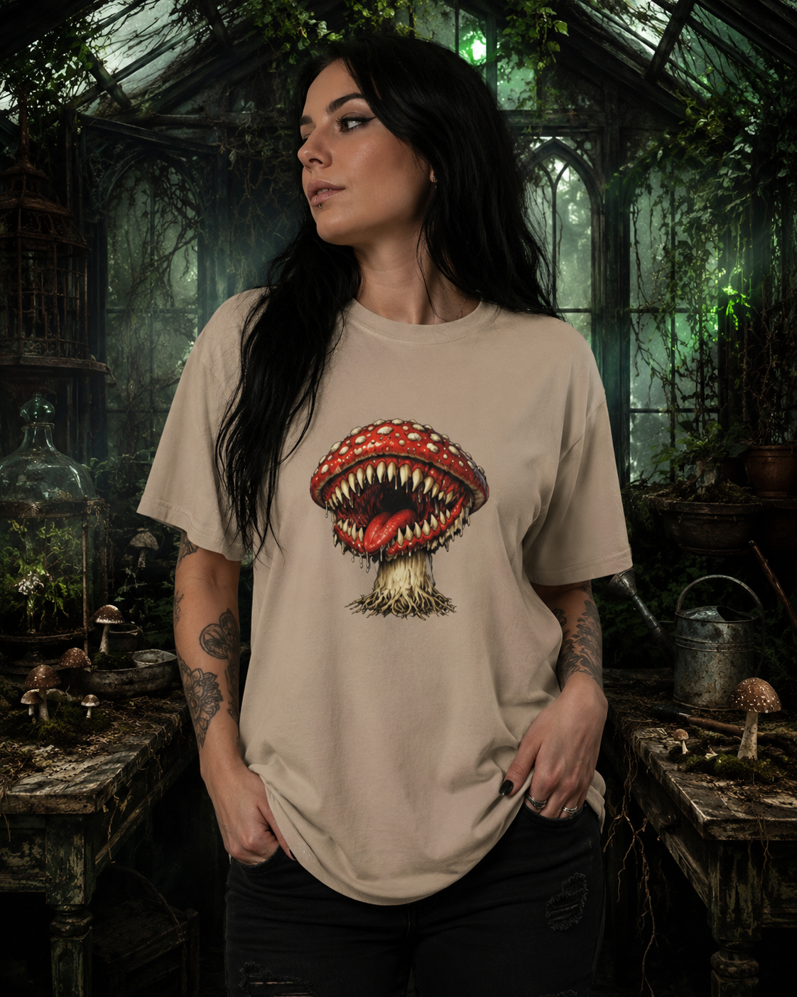 Horror Mushroom T-Shirt, Carnivorous Mushroom Graphic Tee, Gothic Nature Shirt, Creepy Forest Monster, Halloween Gift