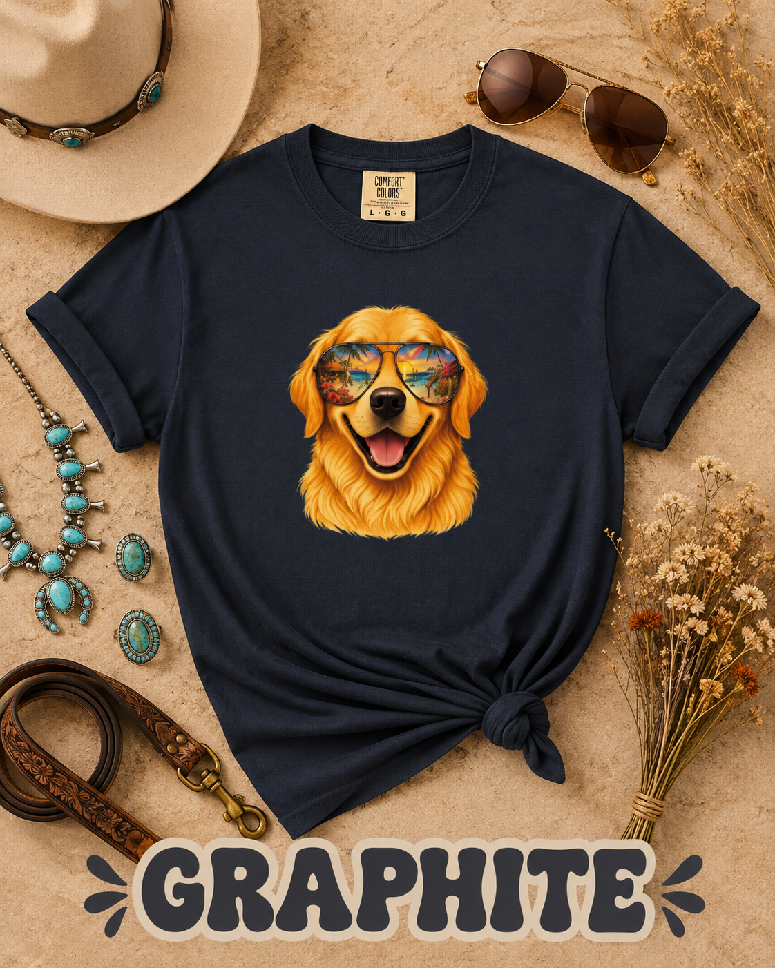 Golden Retriever Beach T-Shirt | Tropical Dog Lover Tee