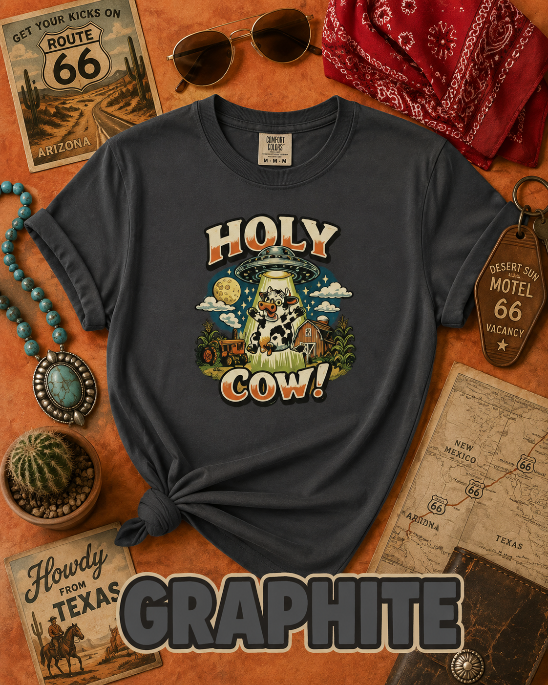 Holy Cow UFO Alien Abduction Funny Graphic T-Shirt