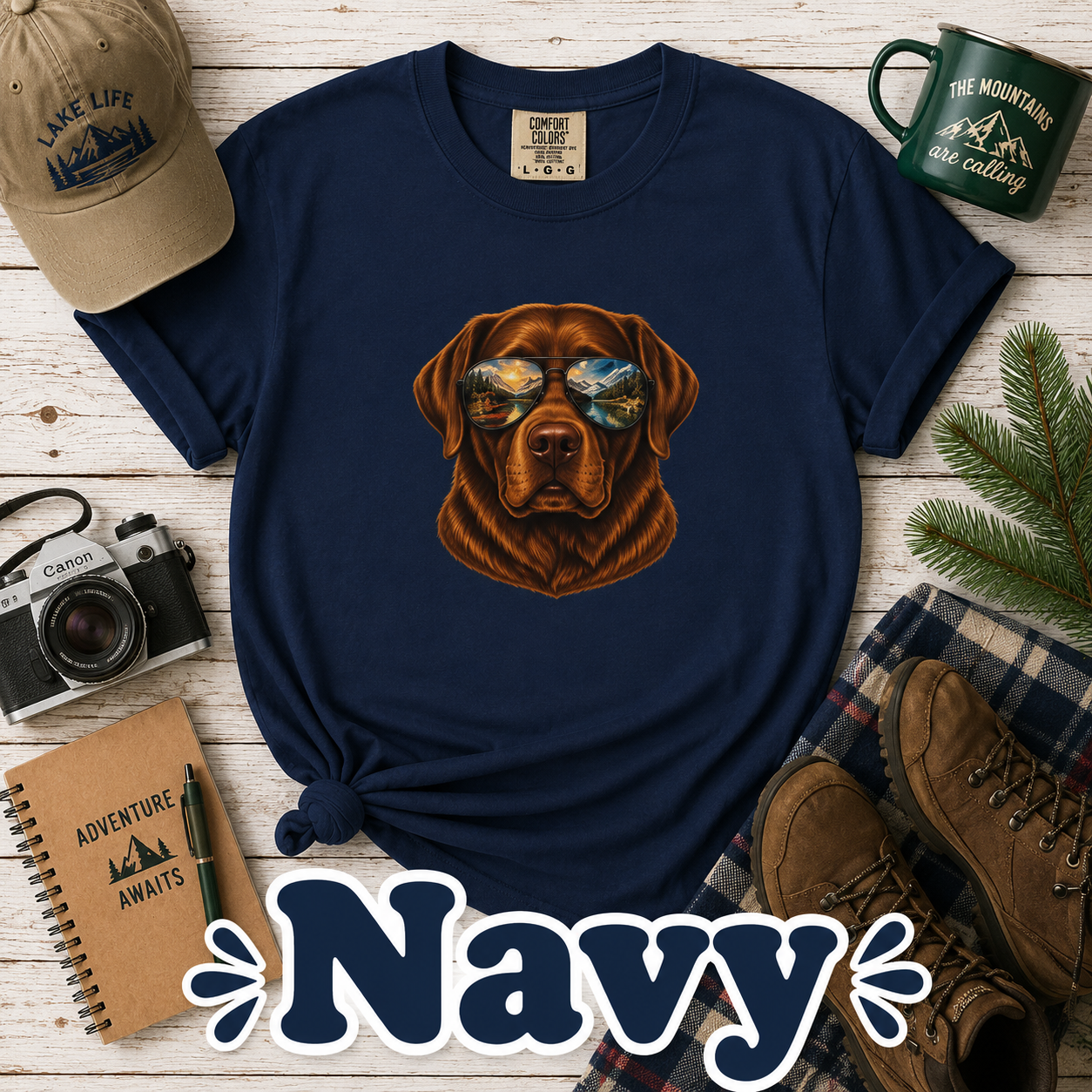 Chocolate Labrador Retriever Shirt, Dog with Sunglasses Tee, Lab Lover Gift, Adventure Dog Shirt, Hiking Tee, Comfort Colors