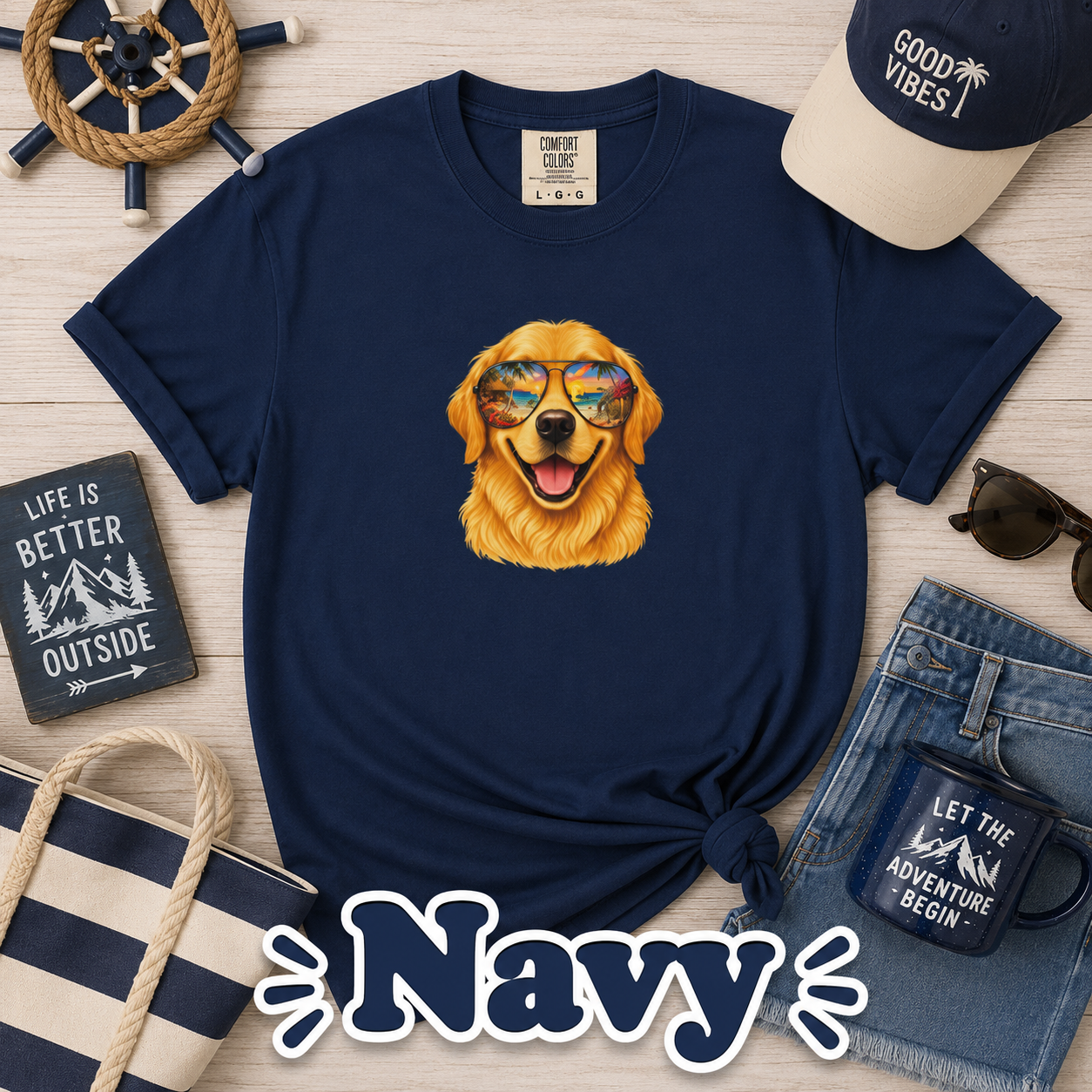 Golden Retriever Beach Shirt, Funny Dog Lover T-Shirt, Golden Retriever Sunglasses Tee, Summer Vacation Gift, Cute Pet Graphic Tee