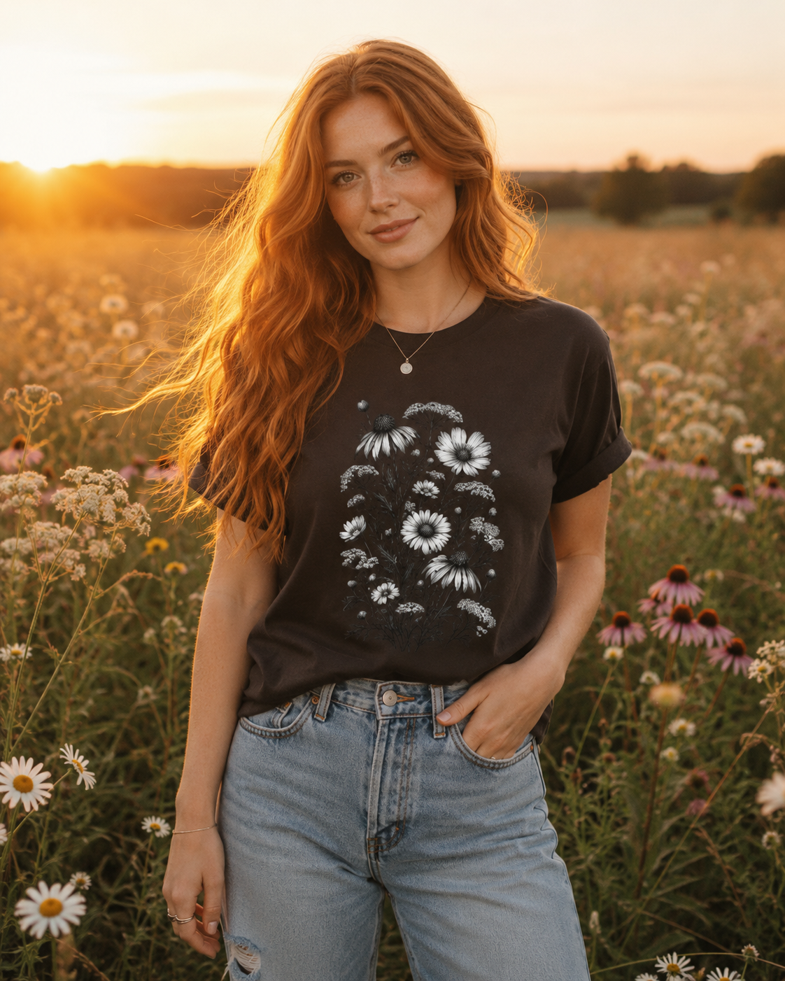 Vintage Wildflower Botanical Graphic T-Shirt