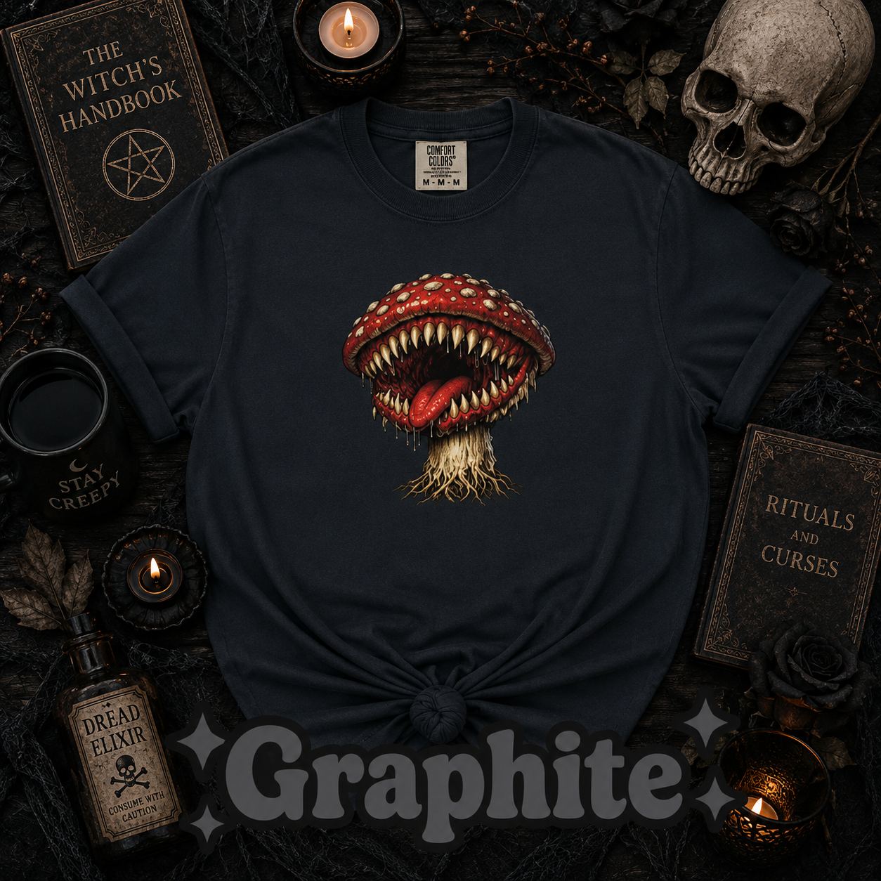 Horror Mushroom T-Shirt, Carnivorous Mushroom Graphic Tee, Gothic Nature Shirt, Creepy Forest Monster, Halloween Gift