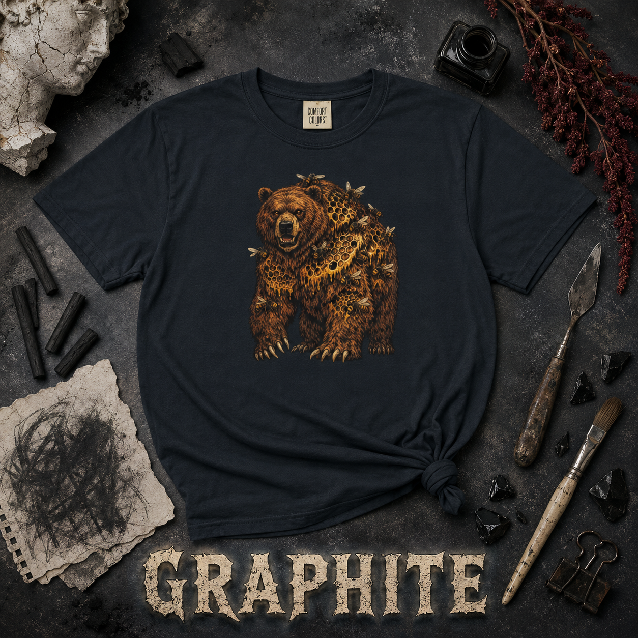 Comfort Colors Bear Shirt, Woodland Wildlife Graphic Tee, Nature Lover Gift, Rustic Hiking and Camping T-Shirt