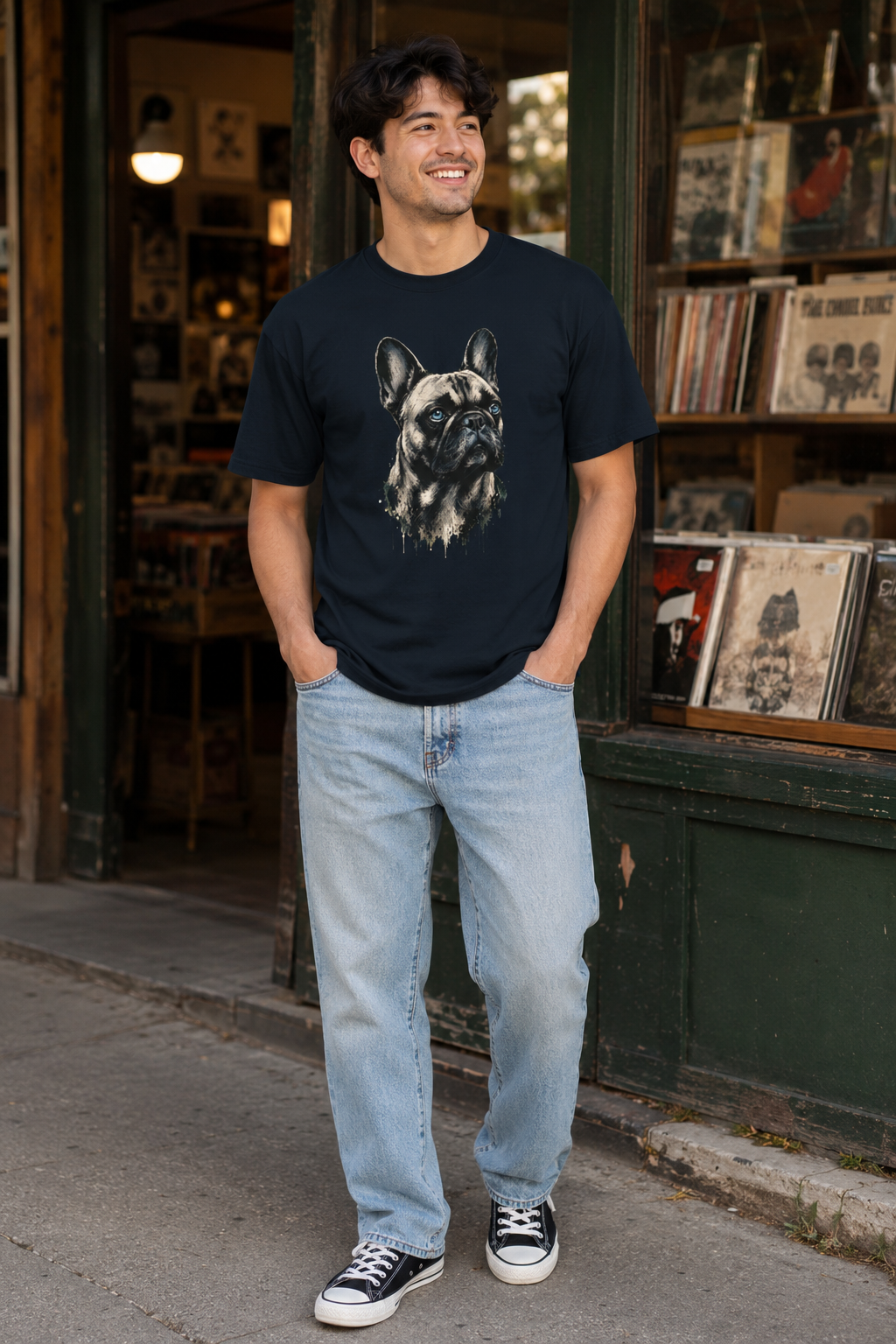 French Bulldog Portrait T-Shirt, Artistic Frenchie Graphic Tee, Dog Lover Shirt, French Bulldog Mom Dad Gift, Pet Owner T-Shirt