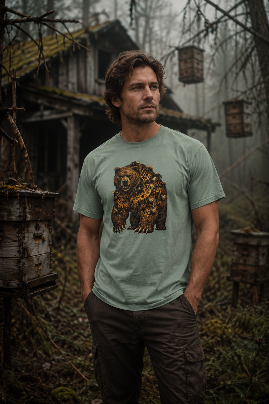 Comfort Colors Bear Shirt, Woodland Wildlife Graphic Tee, Nature Lover Gift, Rustic Hiking and Camping T-Shirt