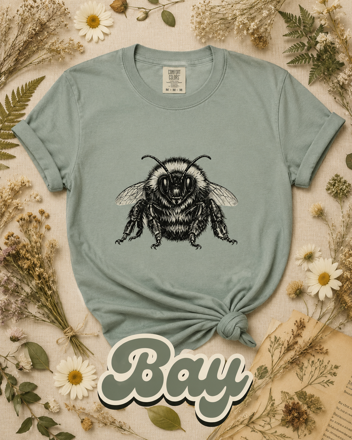 Vintage Bumblebee Botanical Illustration Graphic T-Shirt