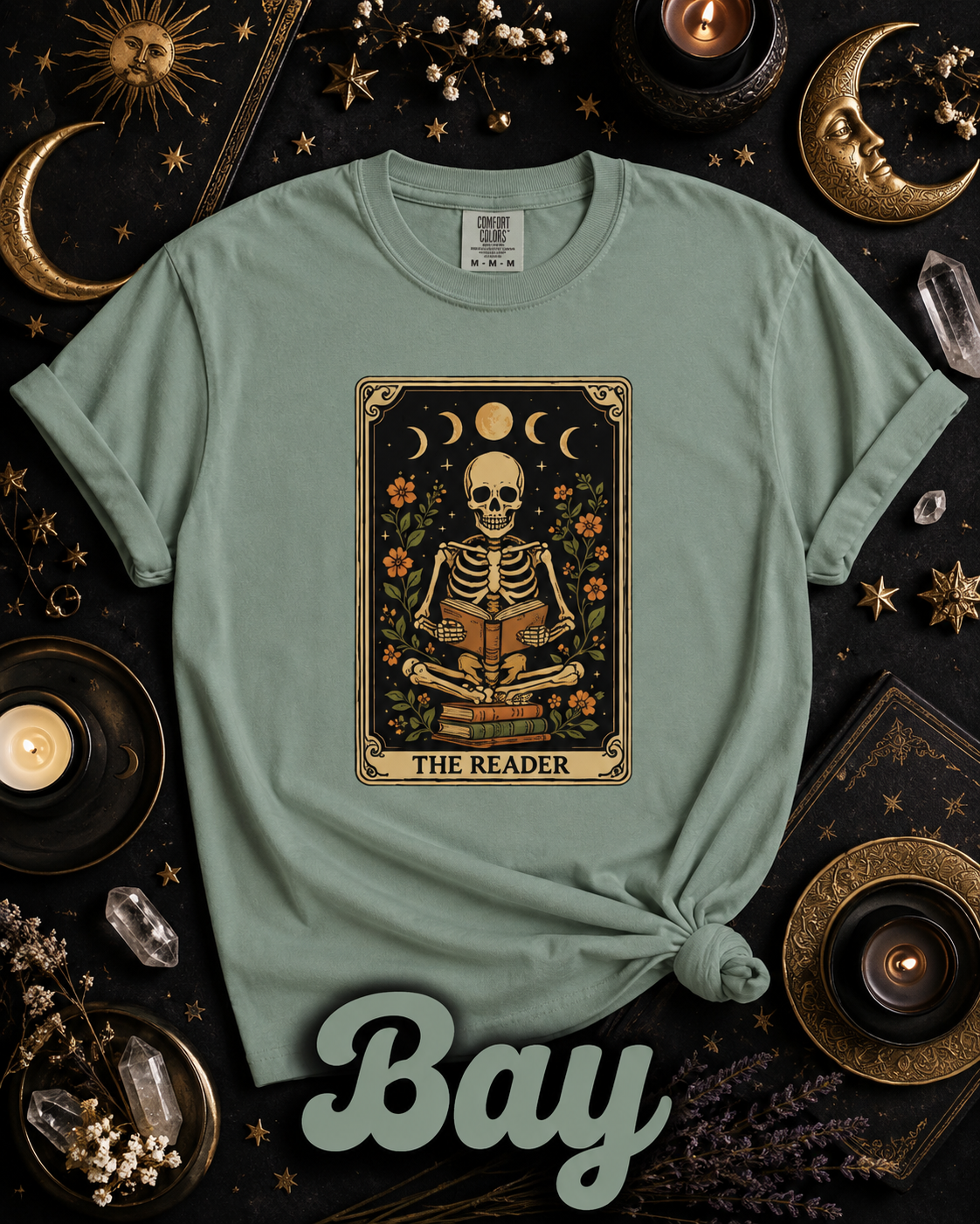 The Reader Skeleton Book Lover Tarot Graphic T-Shirt