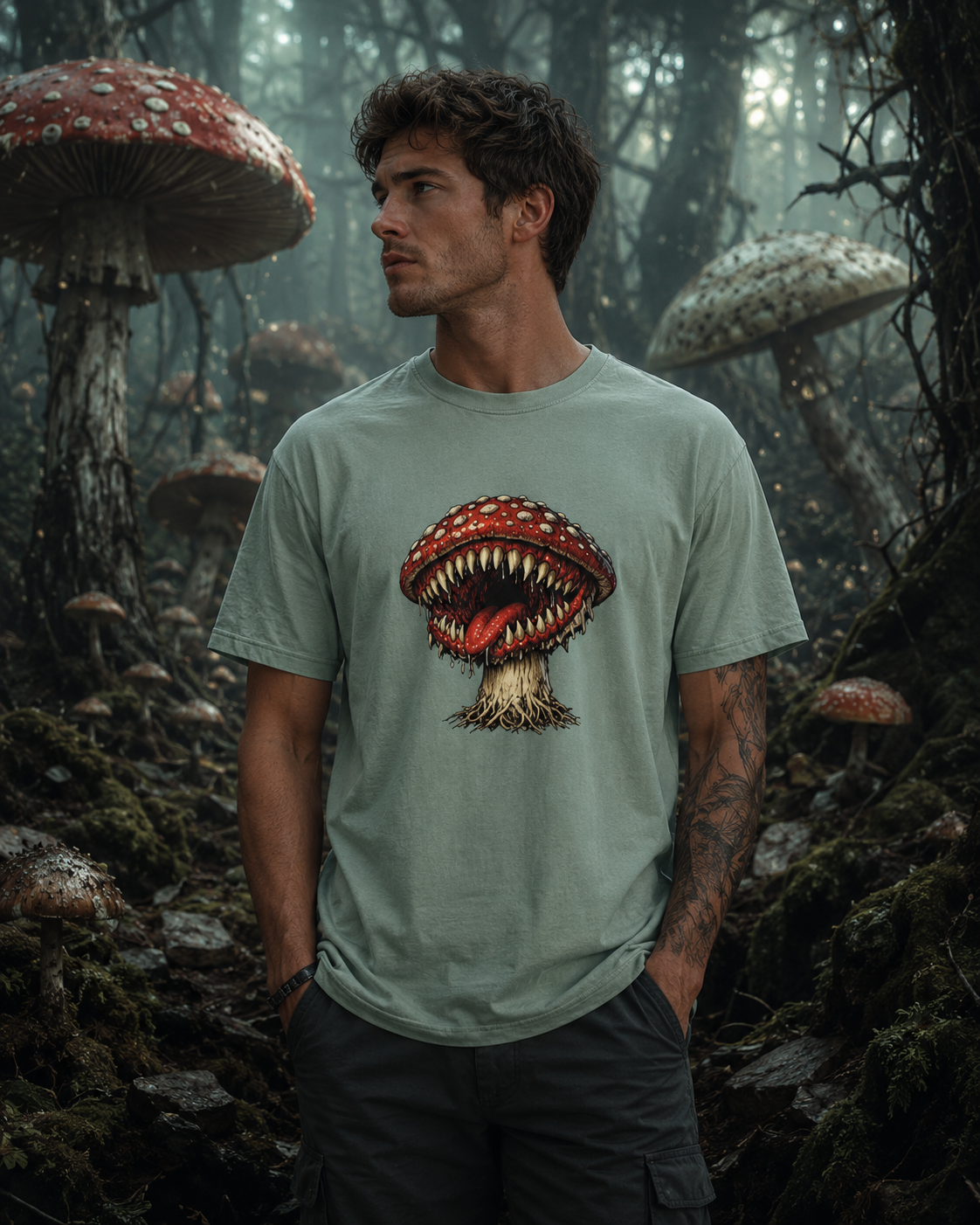 Horror Mushroom T-Shirt, Carnivorous Mushroom Graphic Tee, Gothic Nature Shirt, Creepy Forest Monster, Halloween Gift