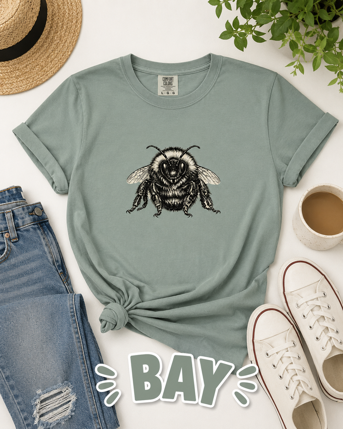 Vintage Bumble Bee Botanical Graphic T-Shirt | Nature Lover & Gardener Tee