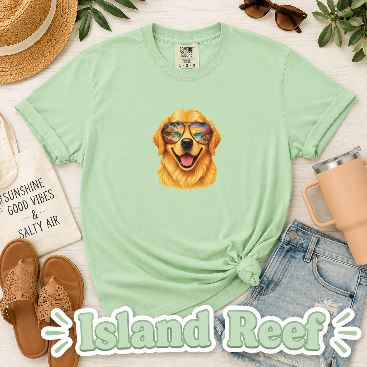 Golden Retriever Beach Shirt, Funny Dog Lover T-Shirt, Golden Retriever Sunglasses Tee, Summer Vacation Gift, Cute Pet Graphic Tee