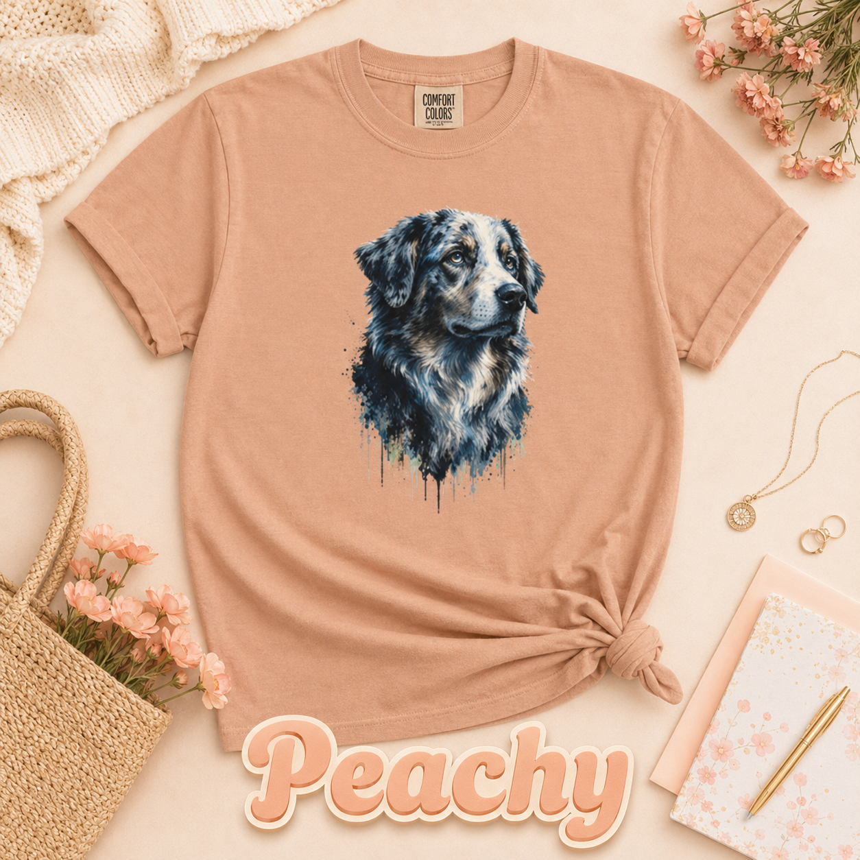 Australian Shepherd Shirt, Aussie Dog Graphic Tee, Dog Lover Gift, Artistic Pet Portrait T-Shirt, Western Farm Dog Comfort Colors Tee