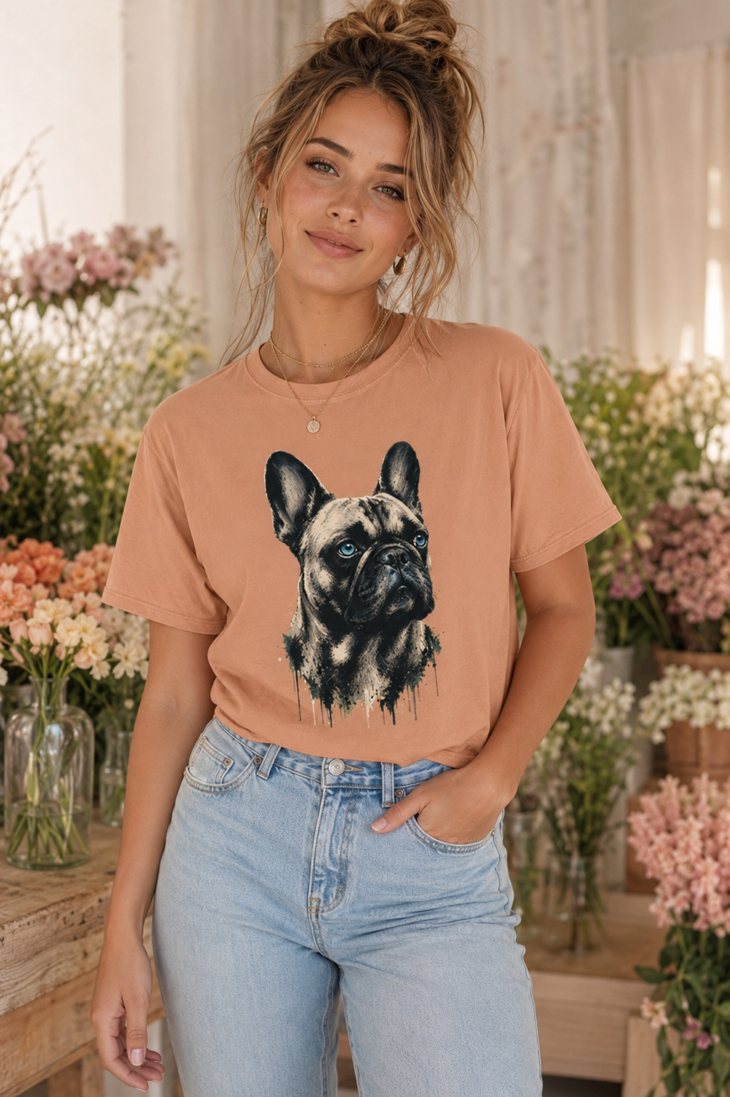 French Bulldog Portrait T-Shirt, Artistic Frenchie Graphic Tee, Dog Lover Shirt, French Bulldog Mom Dad Gift, Pet Owner T-Shirt