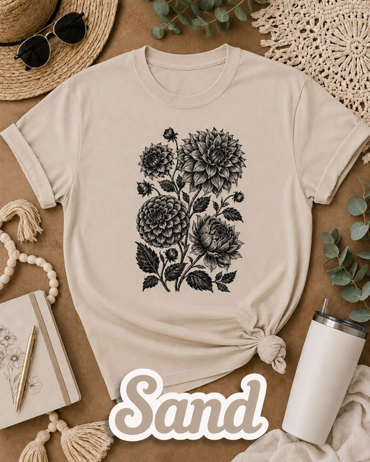 Vintage Botanical Dahlia T-Shirt, Floral Graphic Tee, Comfort Colors Shirt, Cottagecore Flower Shirt, Garden Lover Gift