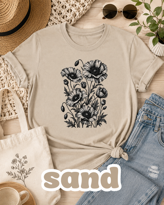 Vintage Poppy Botanical Graphic T-Shirt