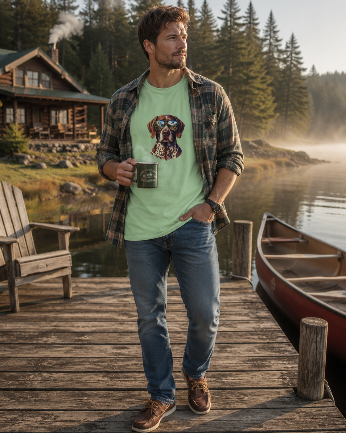Adventure German Shorthaired Pointer Graphic T-Shirt | Scenic Aviator Dog Lover Tee | Outdoors & Hunting Dog Shirt
