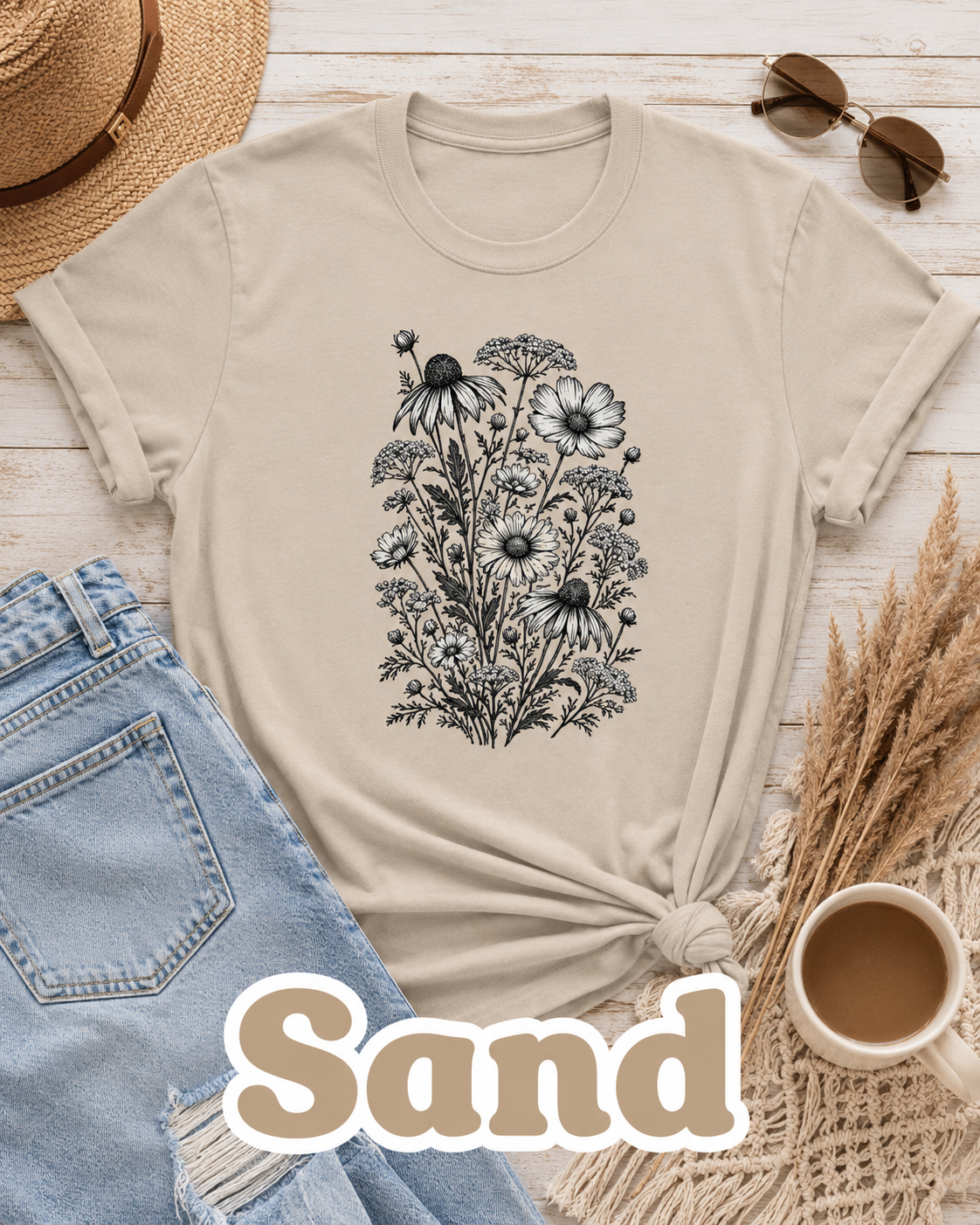 Vintage Wildflower Botanical Graphic T-Shirt