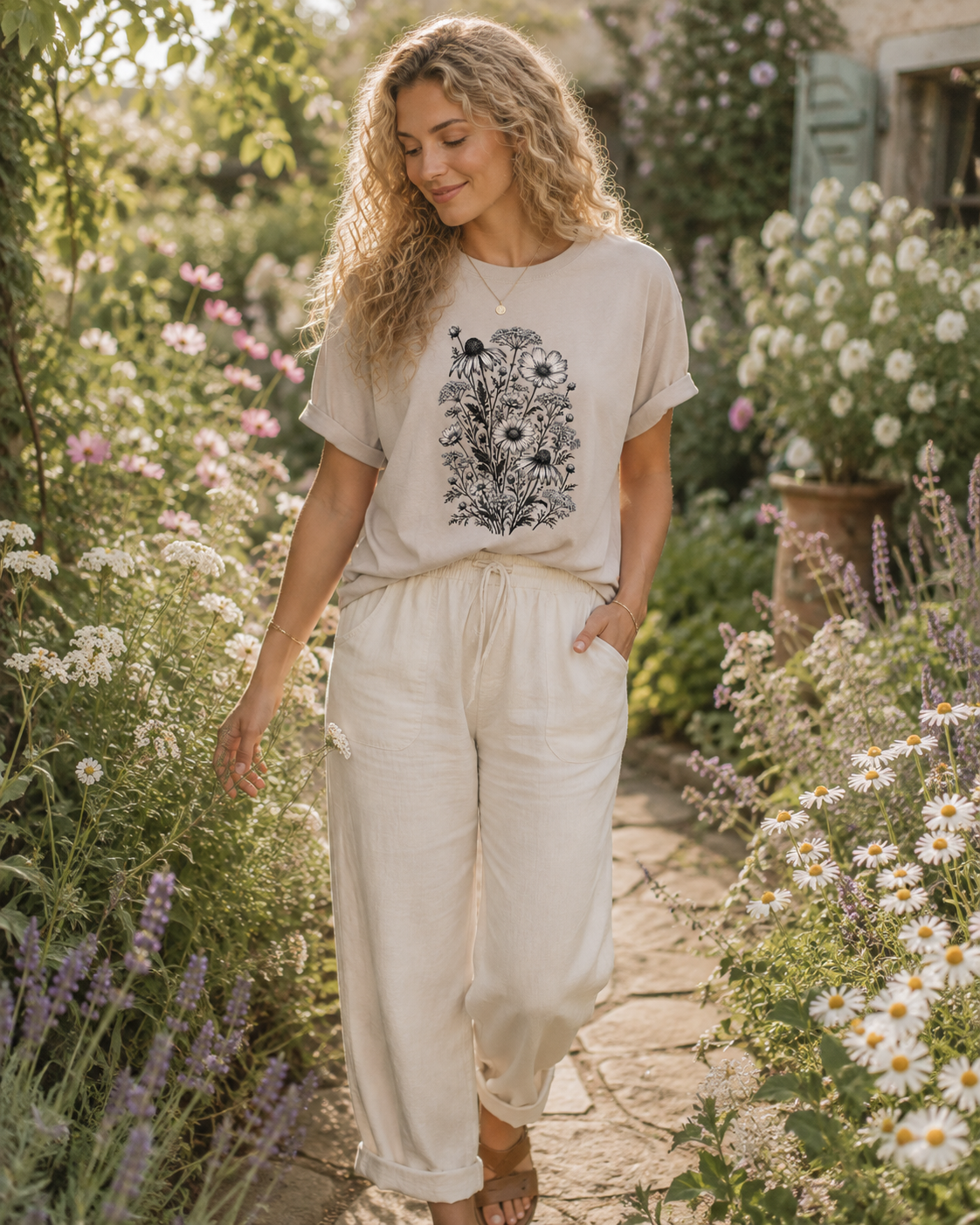 Vintage Wildflower Botanical Graphic T-Shirt