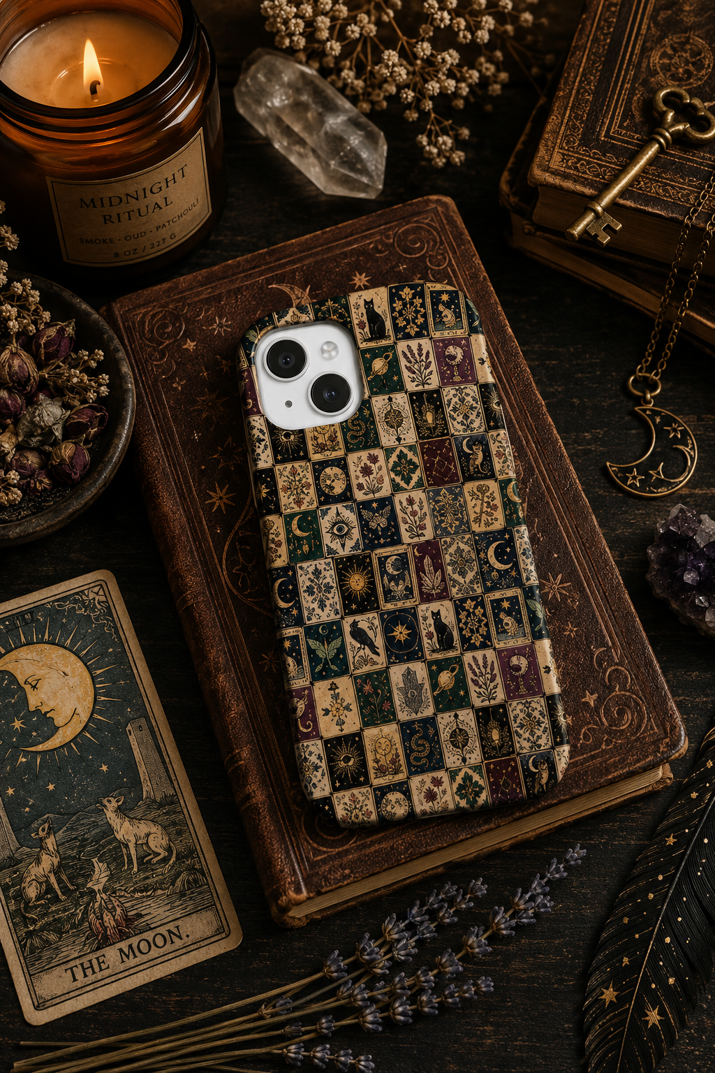 Celestial Tarot Mosaic Phone Case, Vintage Tile MagSafe iPhone Case