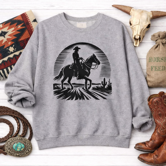 Cowboy Silhouette Horse Sweatshirt | Western Sunset Crewneck