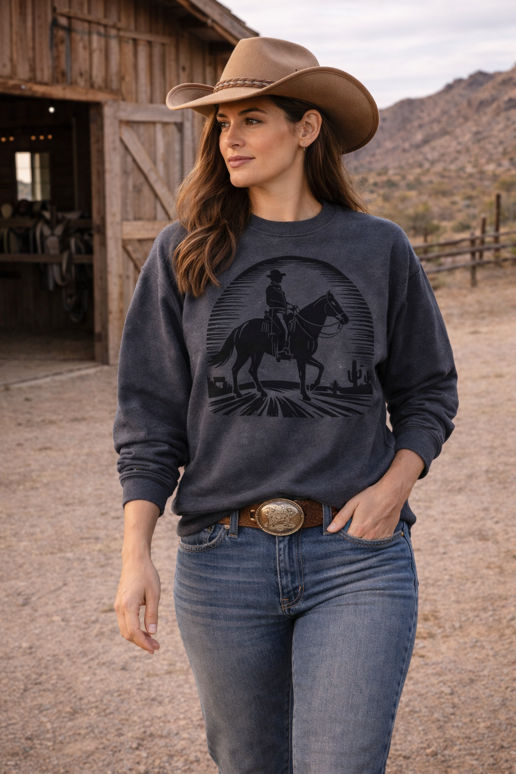 Cowboy Silhouette Horse Sweatshirt | Western Sunset Crewneck