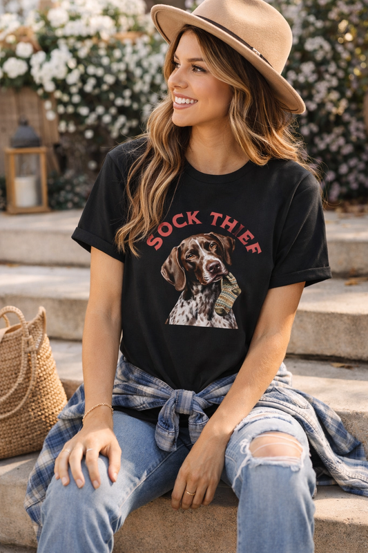 Sock Thief Dog Tee – German Shorthaired Pointer Graphic T-Shirt