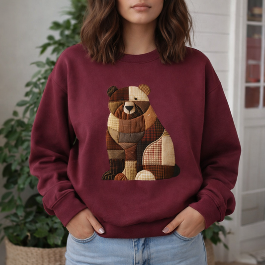 Patchwork Bear Sweatshirt | Cozy Farm Animal Crewneck – Ember Heights