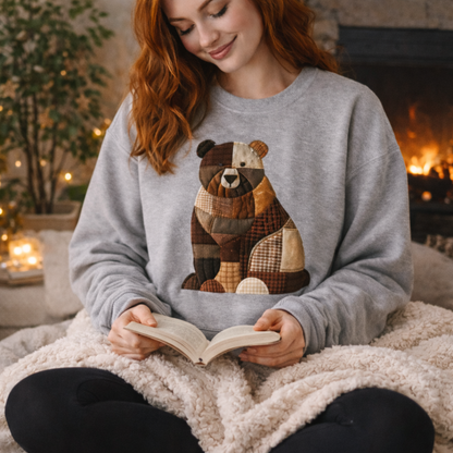 Patchwork Bear Sweatshirt | Cozy Farm Animal Crewneck – Ember Heights