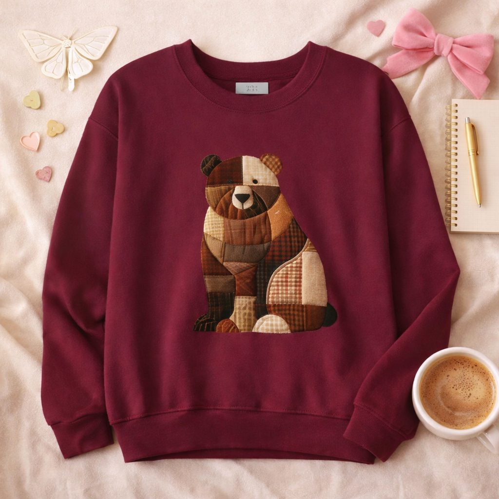 Patchwork Bear Sweatshirt | Cozy Farm Animal Crewneck – Ember Heights