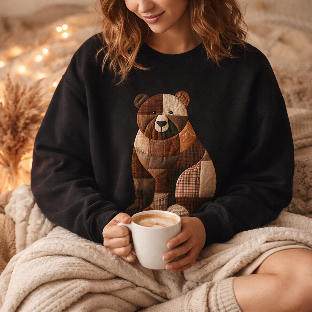 Patchwork Bear Sweatshirt | Cozy Farm Animal Crewneck – Ember Heights