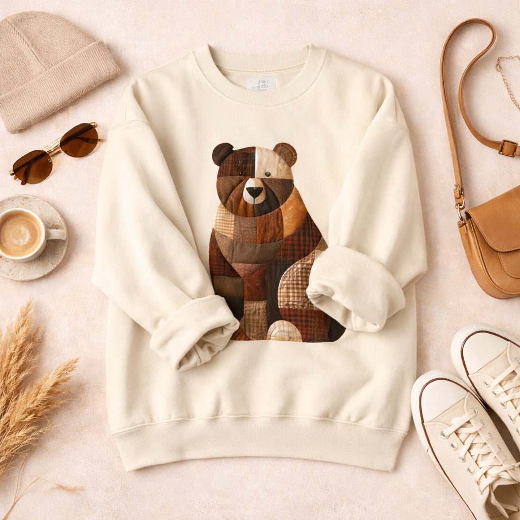 Patchwork Bear Sweatshirt | Cozy Farm Animal Crewneck – Ember Heights