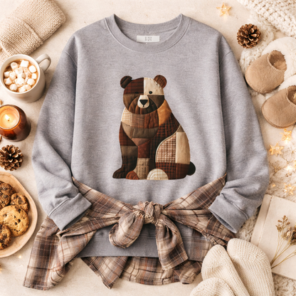 Patchwork Bear Sweatshirt | Cozy Farm Animal Crewneck – Ember Heights