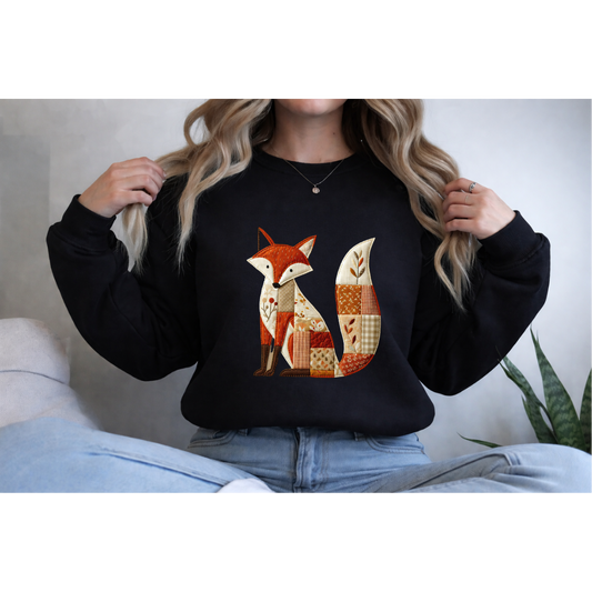 Patchwork Fox Sweatshirt – Cozy Woodland Animal Crewneck | Ember Heights