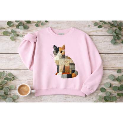 Patchwork Cat Sweatshirt | Cozy Woodland Animal Crewneck – Ember Heights