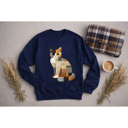 Patchwork Cat Sweatshirt | Cozy Woodland Animal Crewneck – Ember Heights