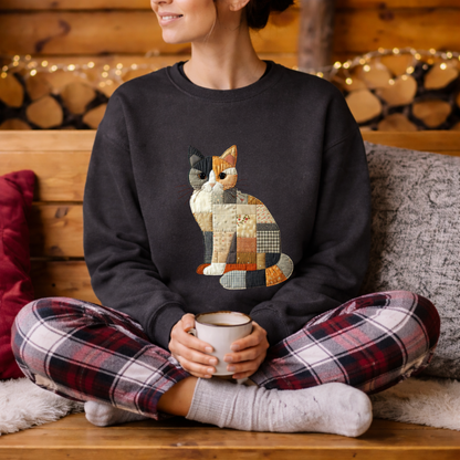 Patchwork Cat Sweatshirt | Cozy Woodland Animal Crewneck – Ember Heights
