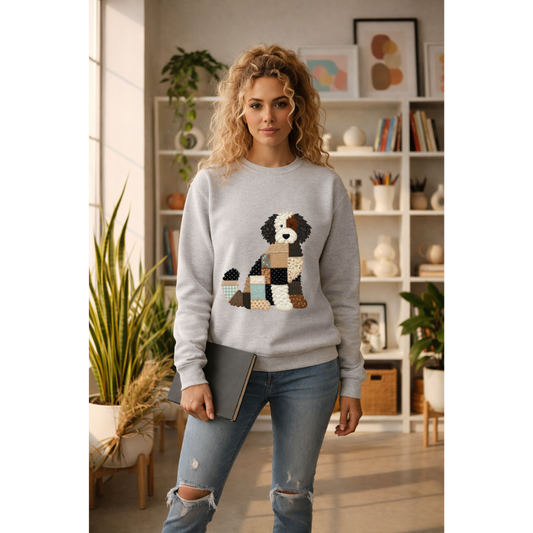 Patchwork Bernedoodle Sweatshirt | Cozy Woodland Animal Crewneck – Ember Heights