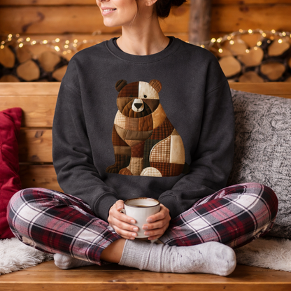 Patchwork Bear Sweatshirt | Cozy Woodland Animal Crewneck – Ember Heights