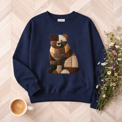 Patchwork Bear Sweatshirt | Cozy Woodland Animal Crewneck – Ember Heights