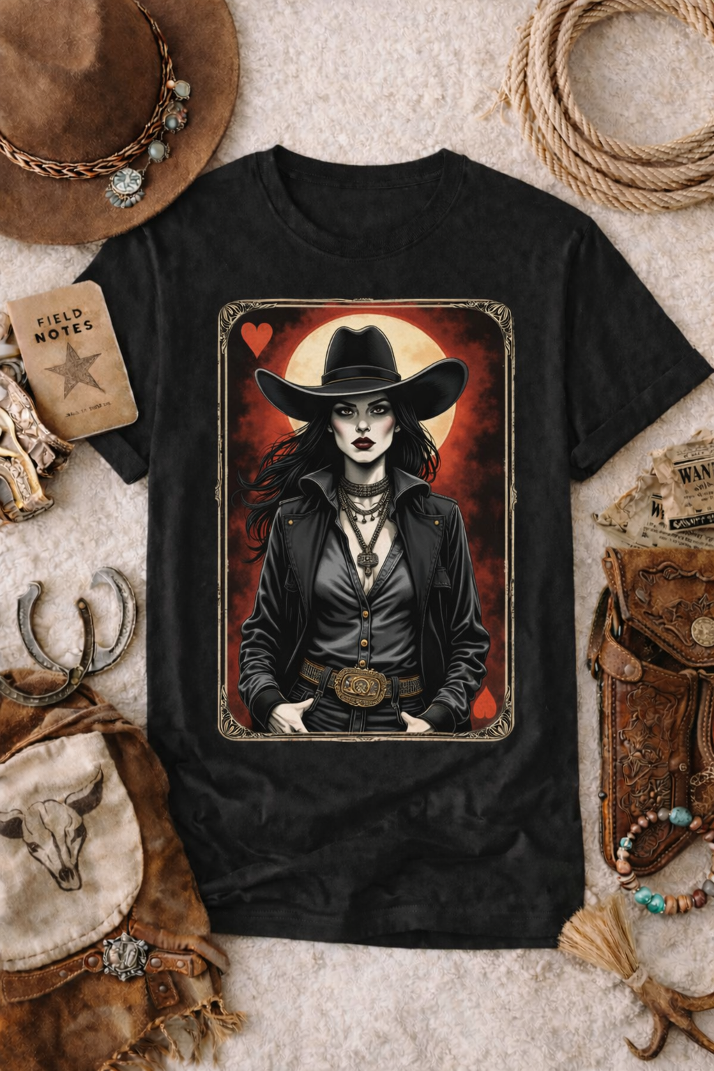 Dark Western Cowgirl Playing Card Tee